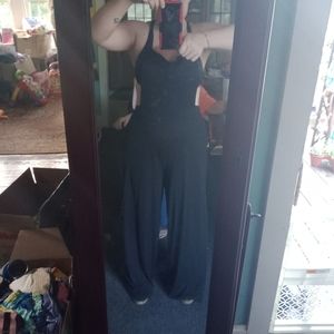 Woman's black comfy wife leg overalls